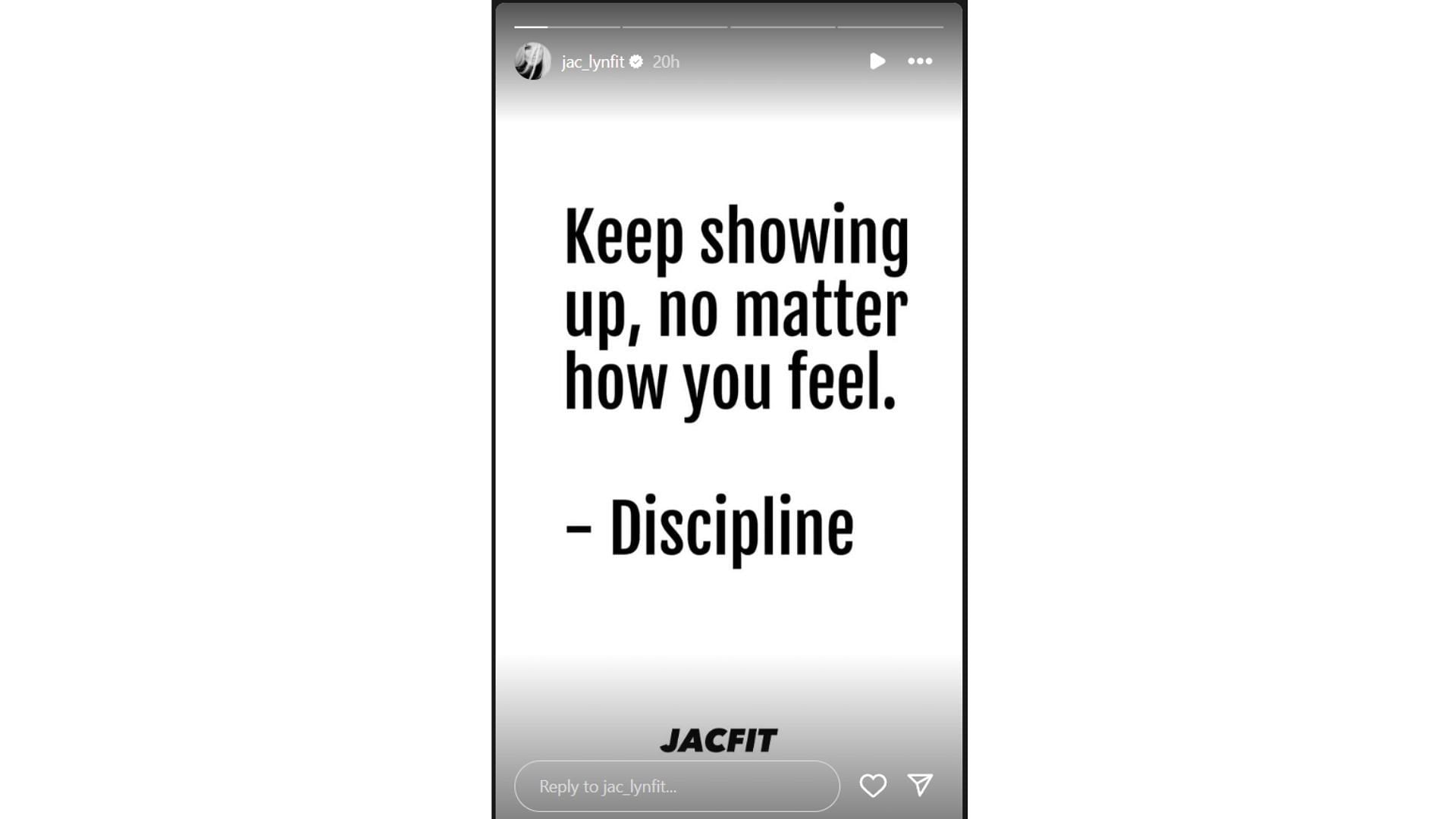 Jaclyn Cordeiro's Instagram Story (Source: Instagram @jac_lynfit)
